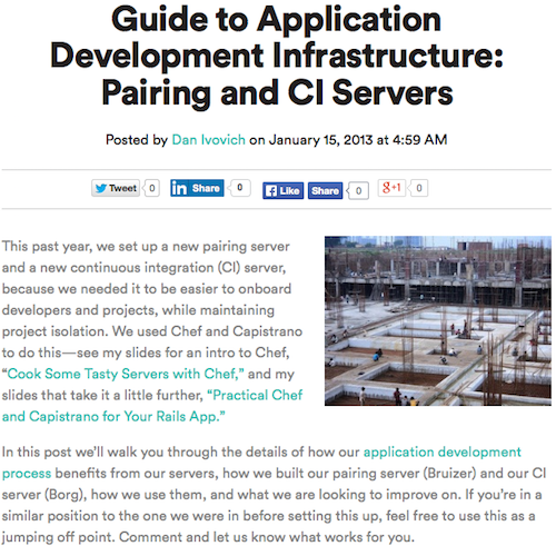 Guide to Application Development Infrastructure: Pairing and CI Servers Blog Post